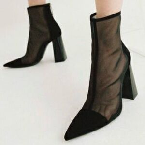 Zara Black Mesh Block Heel Ankle Boots
